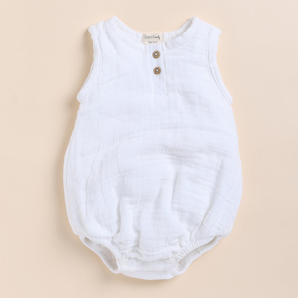 Organic Muslin Bubble Romper-White