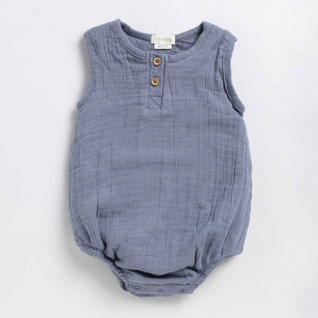 Organic Muslin Bubble Romper-Aqua