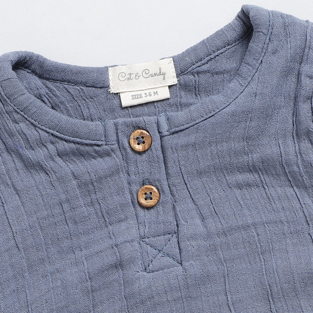 Organic Muslin Bubble Romper-Aqua