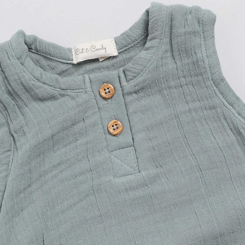 Organic Muslin Bubble Romper-Sage