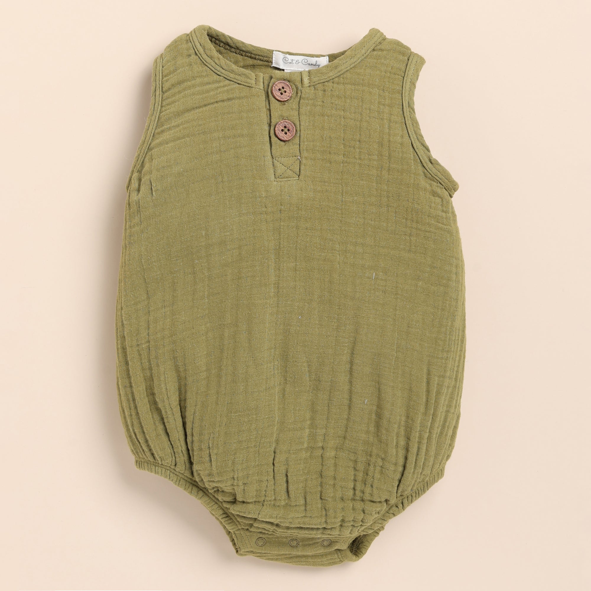 Organic Muslin Bubble Romper-Olive