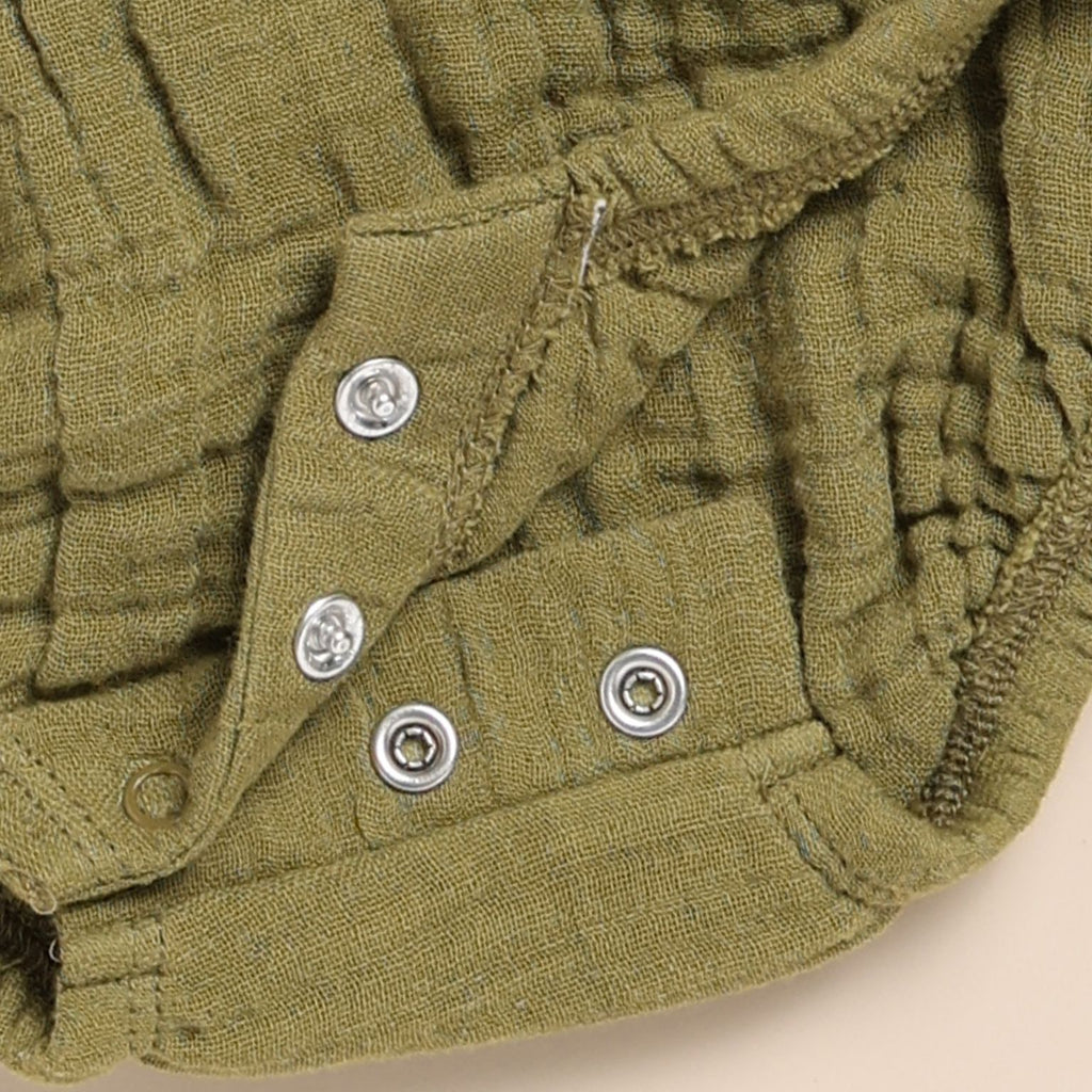 Organic Muslin Bubble Romper-Olive
