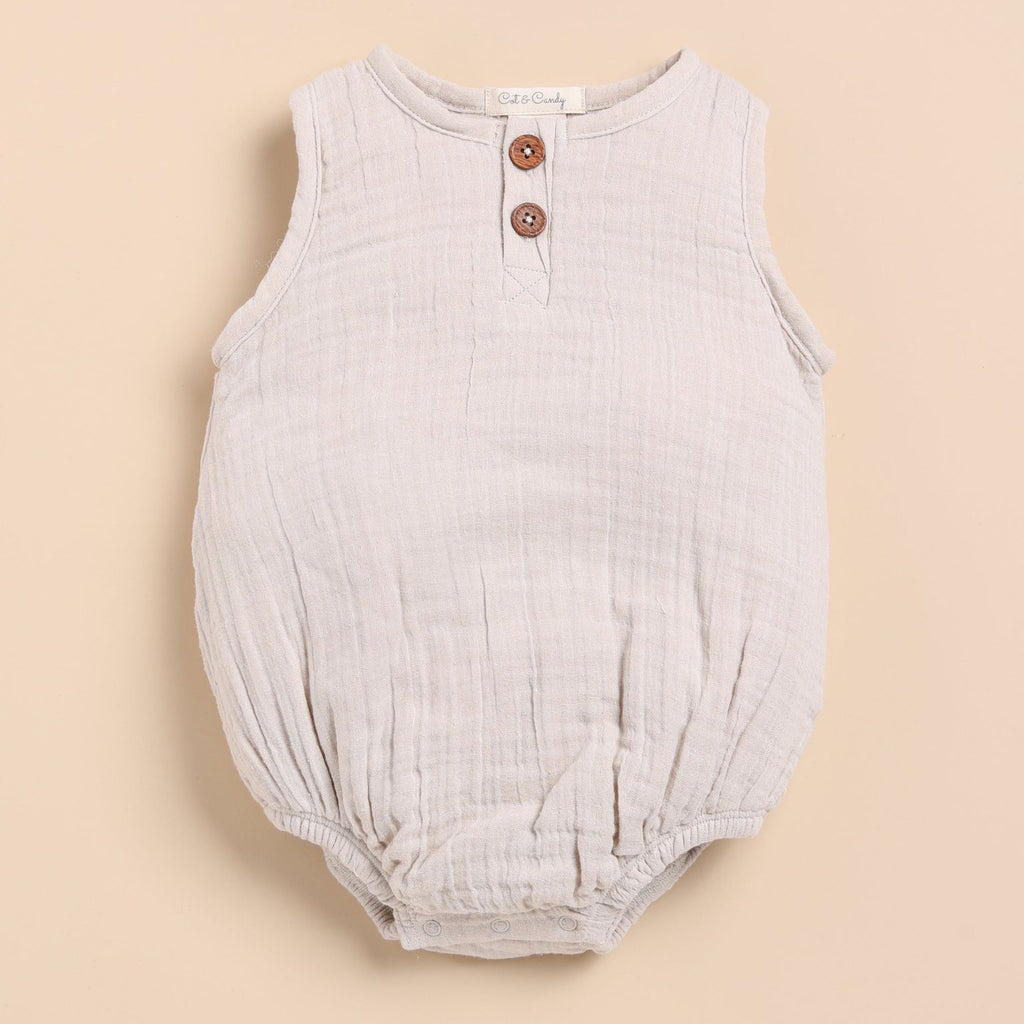 Organic Muslin Bubble Romper-Oatmeal