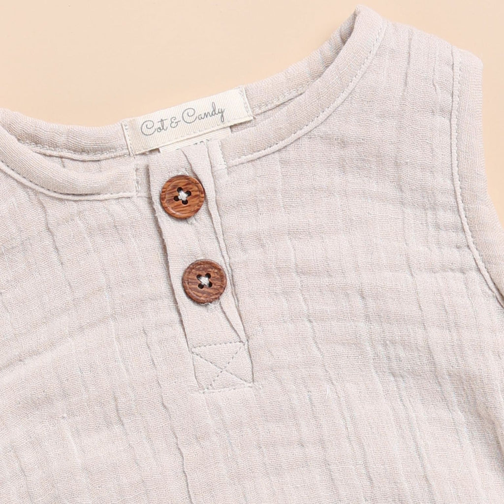 Organic Muslin Bubble Romper-Oatmeal