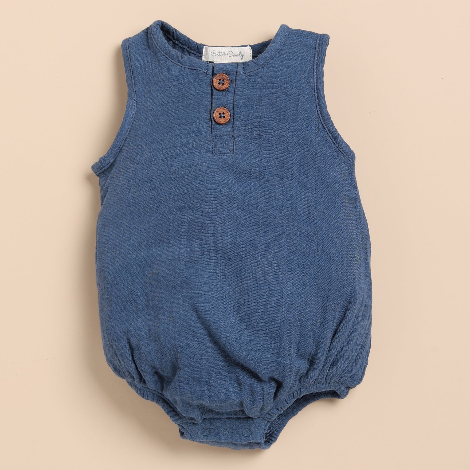 Organic Muslin Bubble Romper-Navy