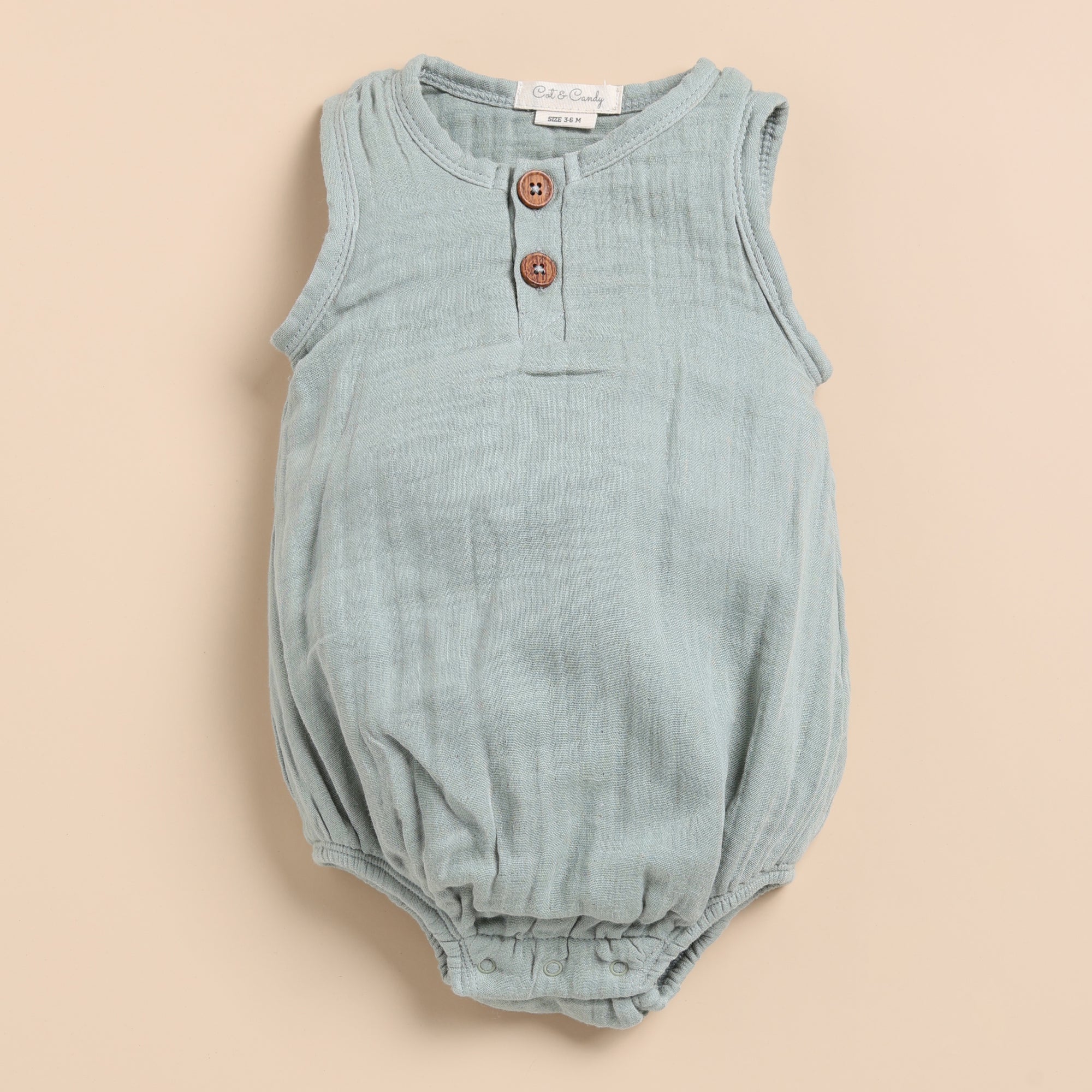 Organic Muslin Bubble Romper-Moss Green