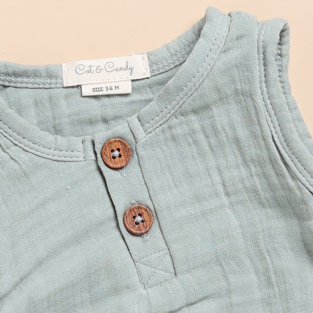 Organic Muslin Bubble Romper-Moss Green