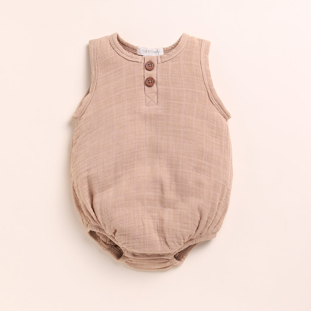 Organic Muslin Bubble Romper-Latte