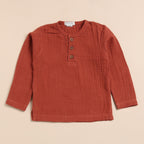 Organic Muslin Long Sleeve Henley T-Shirt-Picante