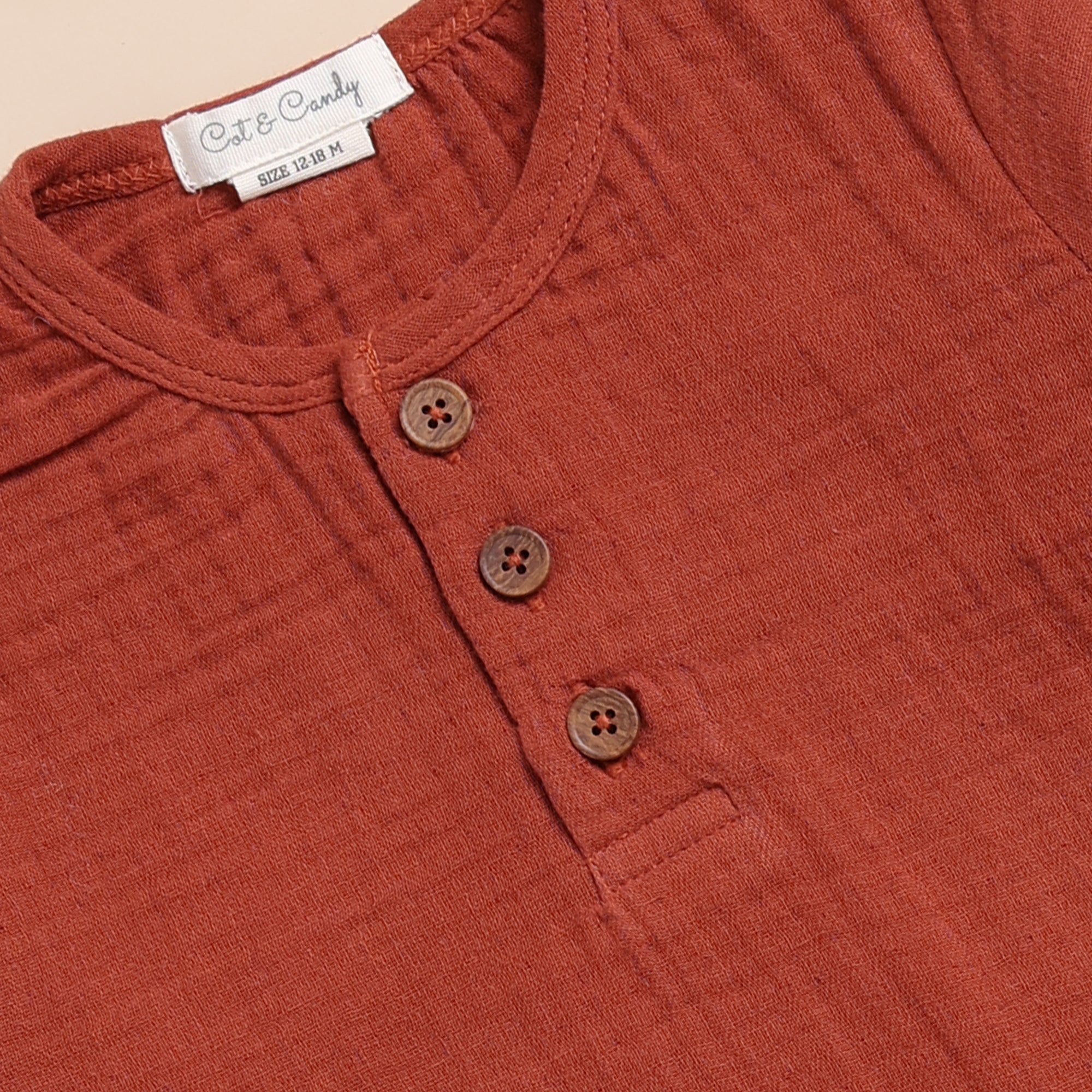 Organic Muslin Long Sleeve Henley T-Shirt-Picante