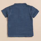 Organic Muslin Short Sleeve Henley Tshirt With Lounge Pant Set-Navy + Oatmeal