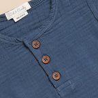 Organic Muslin Short Sleeve Henley Tshirt With Lounge Pant Set-Navy + Oatmeal