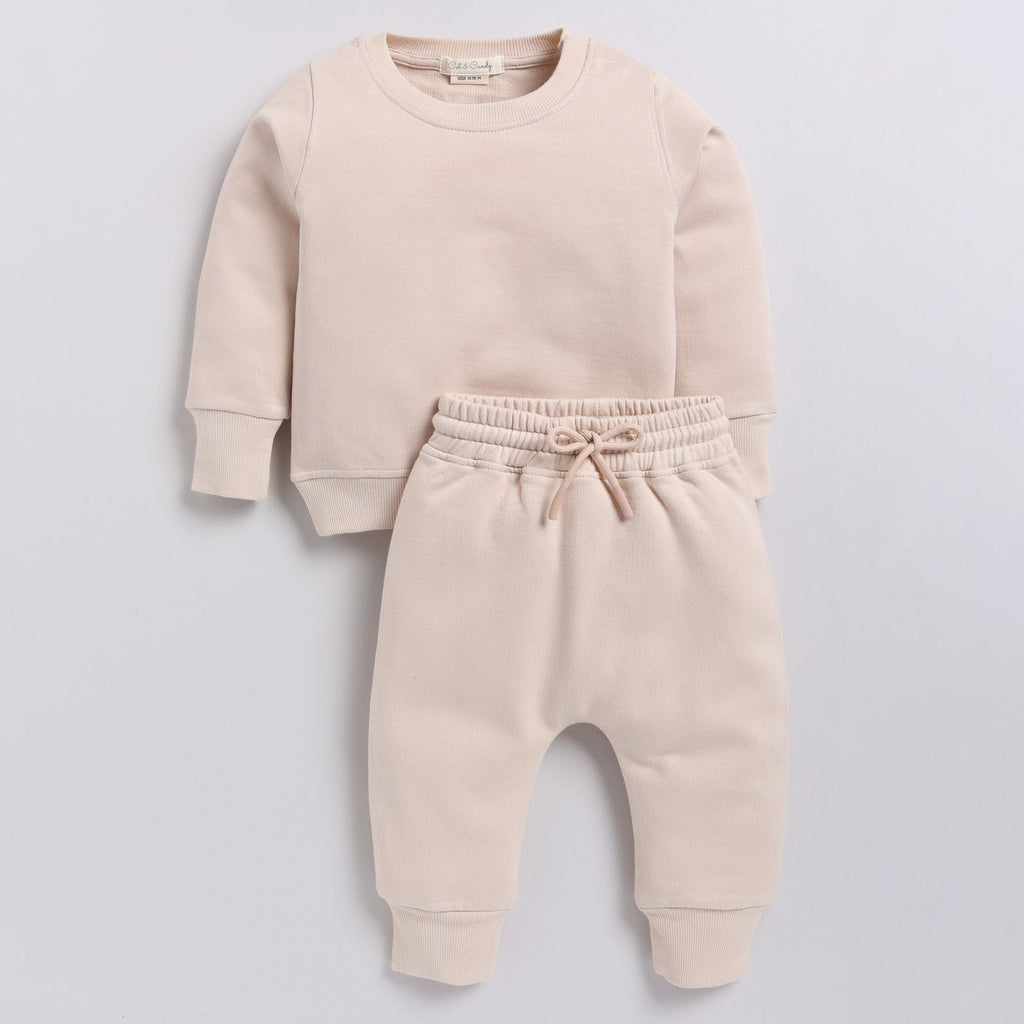 Organic Fleece Sweatshirt & Jogger Set-Almond