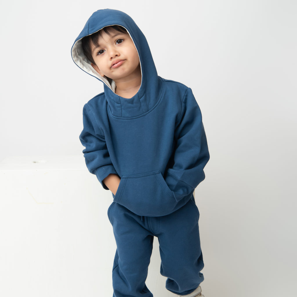 Organic Fleece Over Size Hoodie-Dark Blue