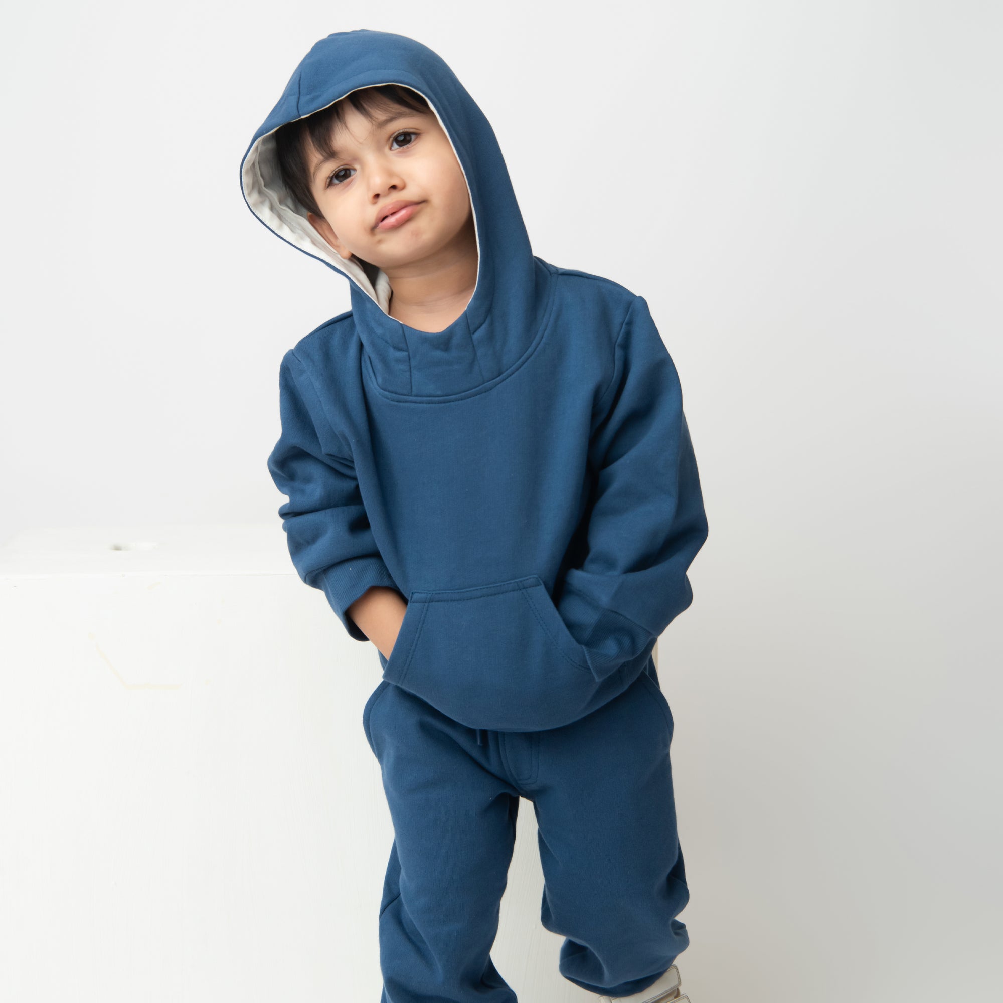 Organic Fleece Over Size Hoodie-Dark Blue