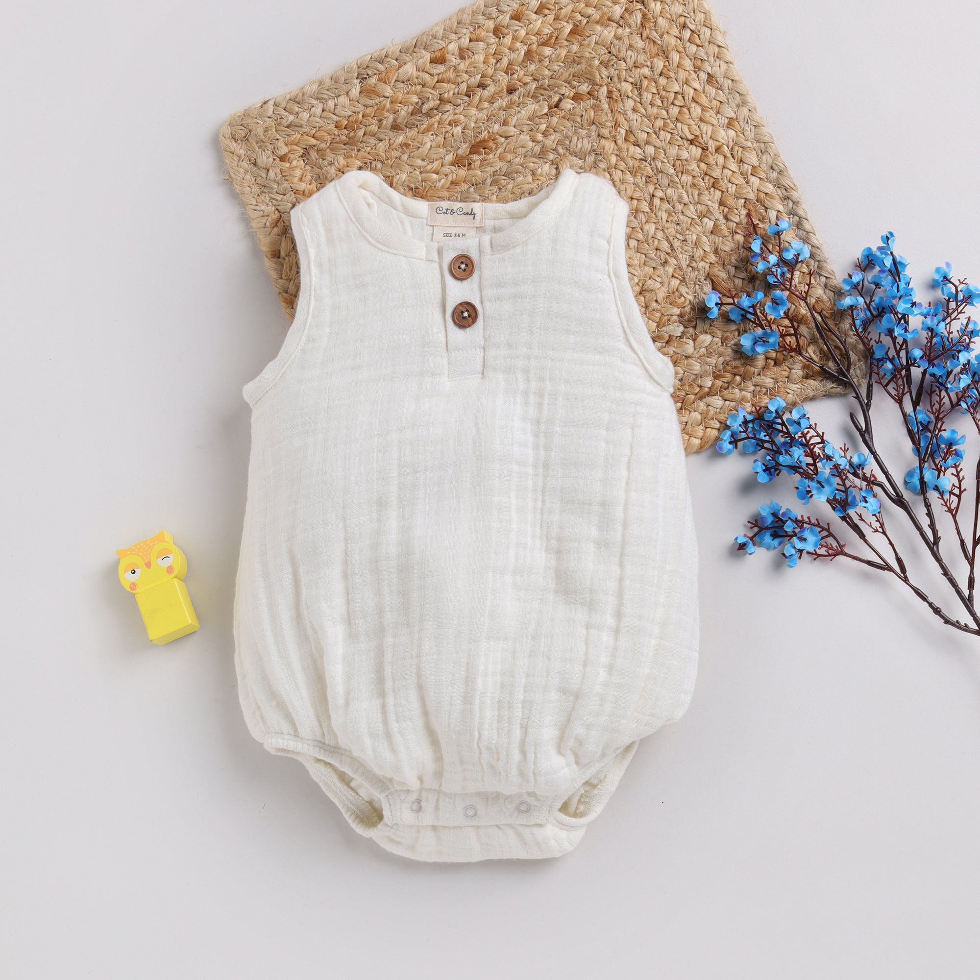 Organic Muslin Bubble Romper-Milk