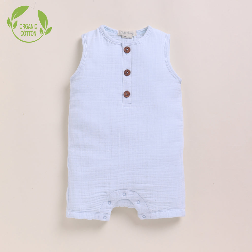 Organic Muslin Half Romper-Ice Melt