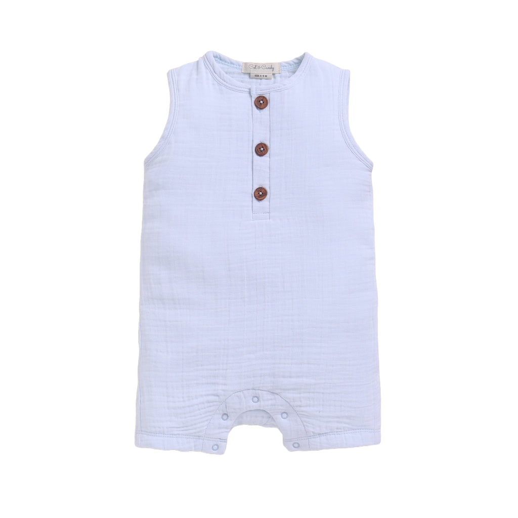 Organic Muslin Half Romper-Ice Melt