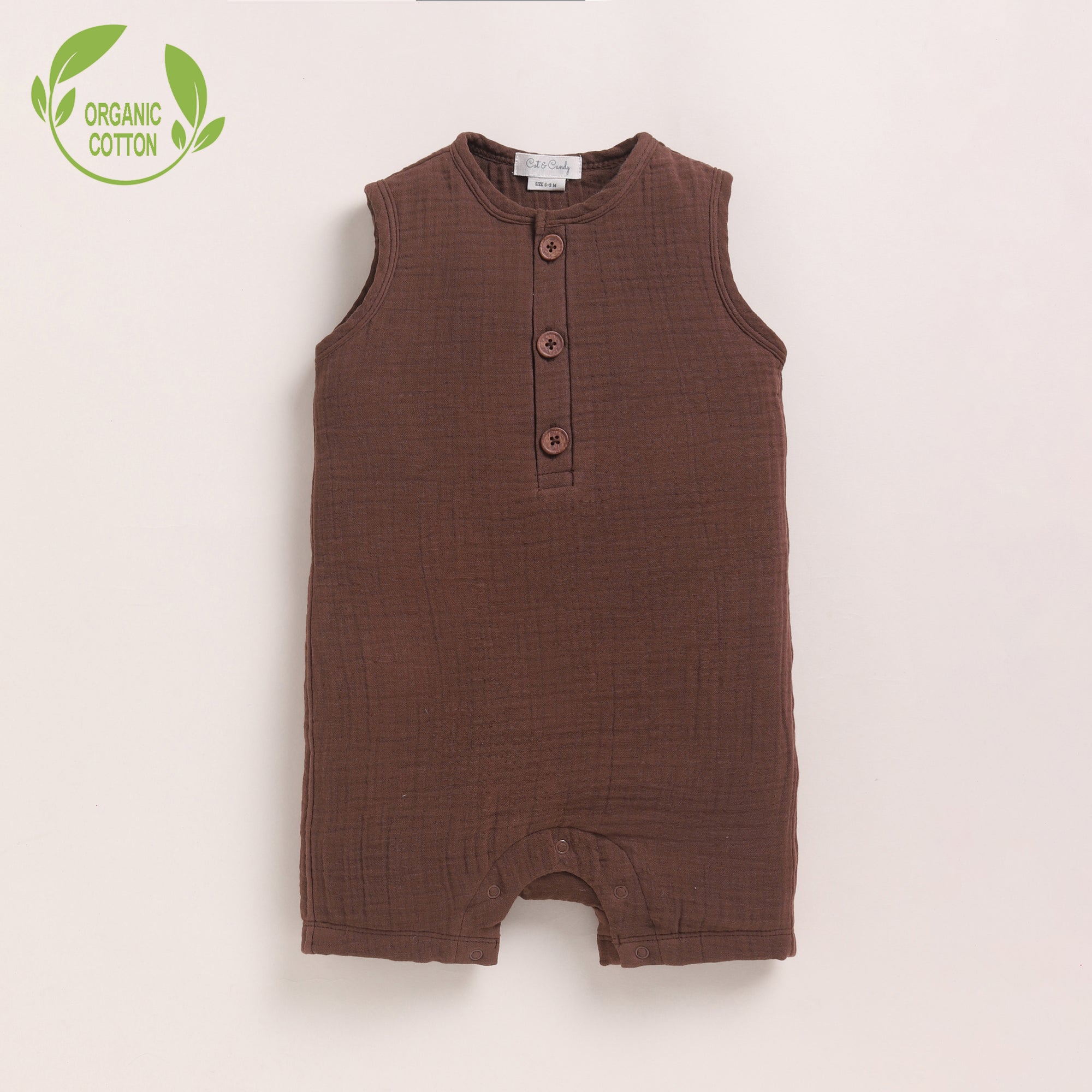 Organic Muslin Half Romper-Cocoa Whisper