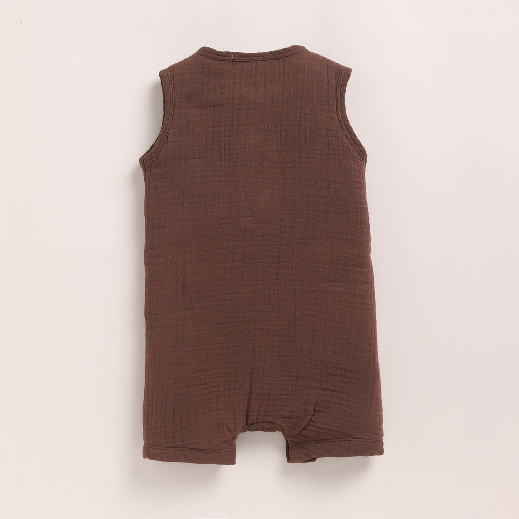 Organic Muslin Half Romper-Cocoa Whisper