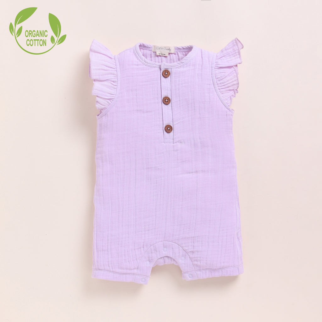 Organic Muslin Frill Half Romper-Lilac