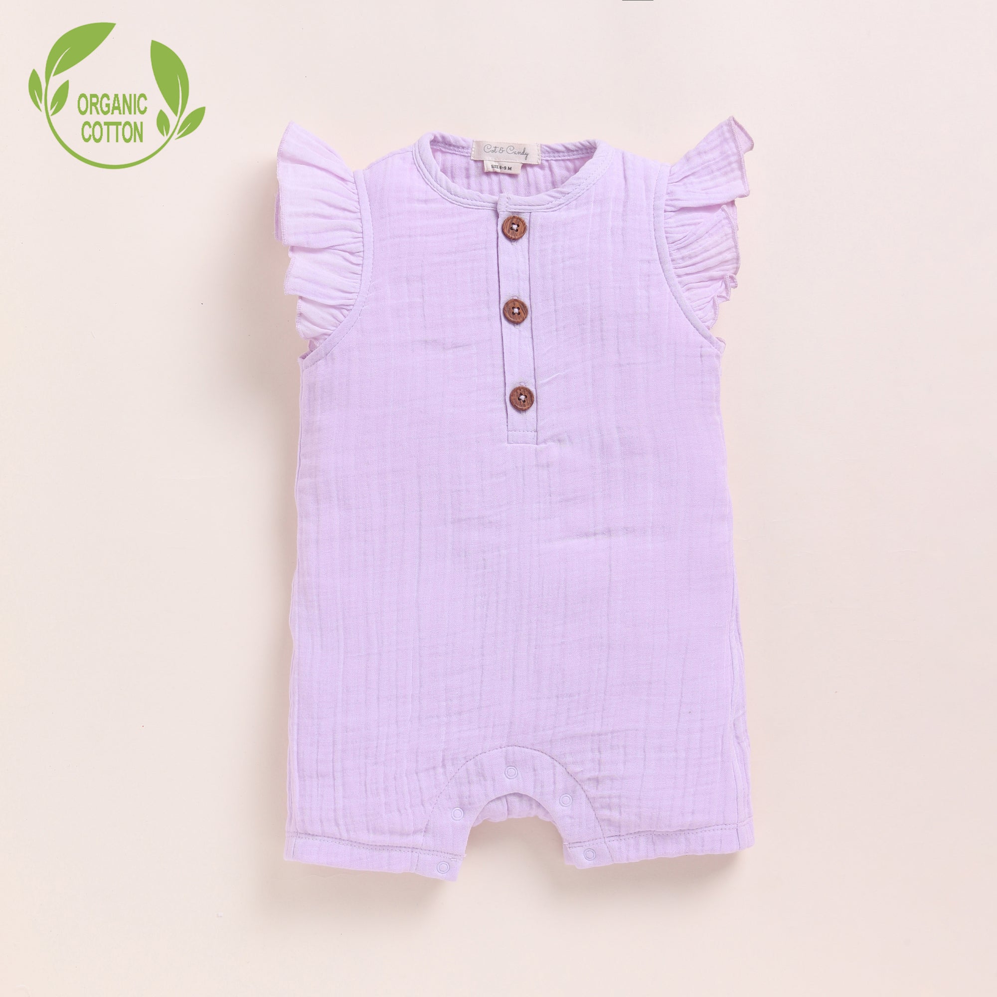 Organic Muslin Frill Half Romper-Lilac