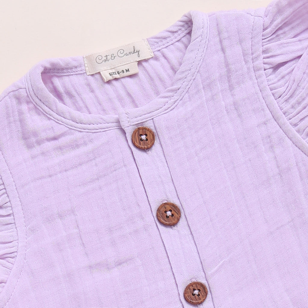 Organic Muslin Frill Half Romper-Lilac