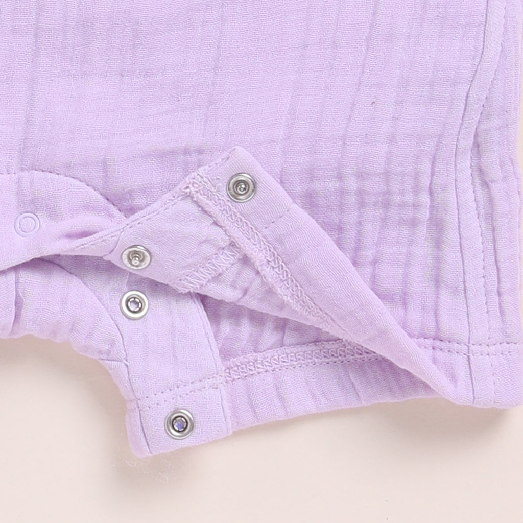 Organic Muslin Frill Half Romper-Lilac