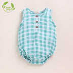 Organic Muslin Bubble Romper-Teal Checks Print