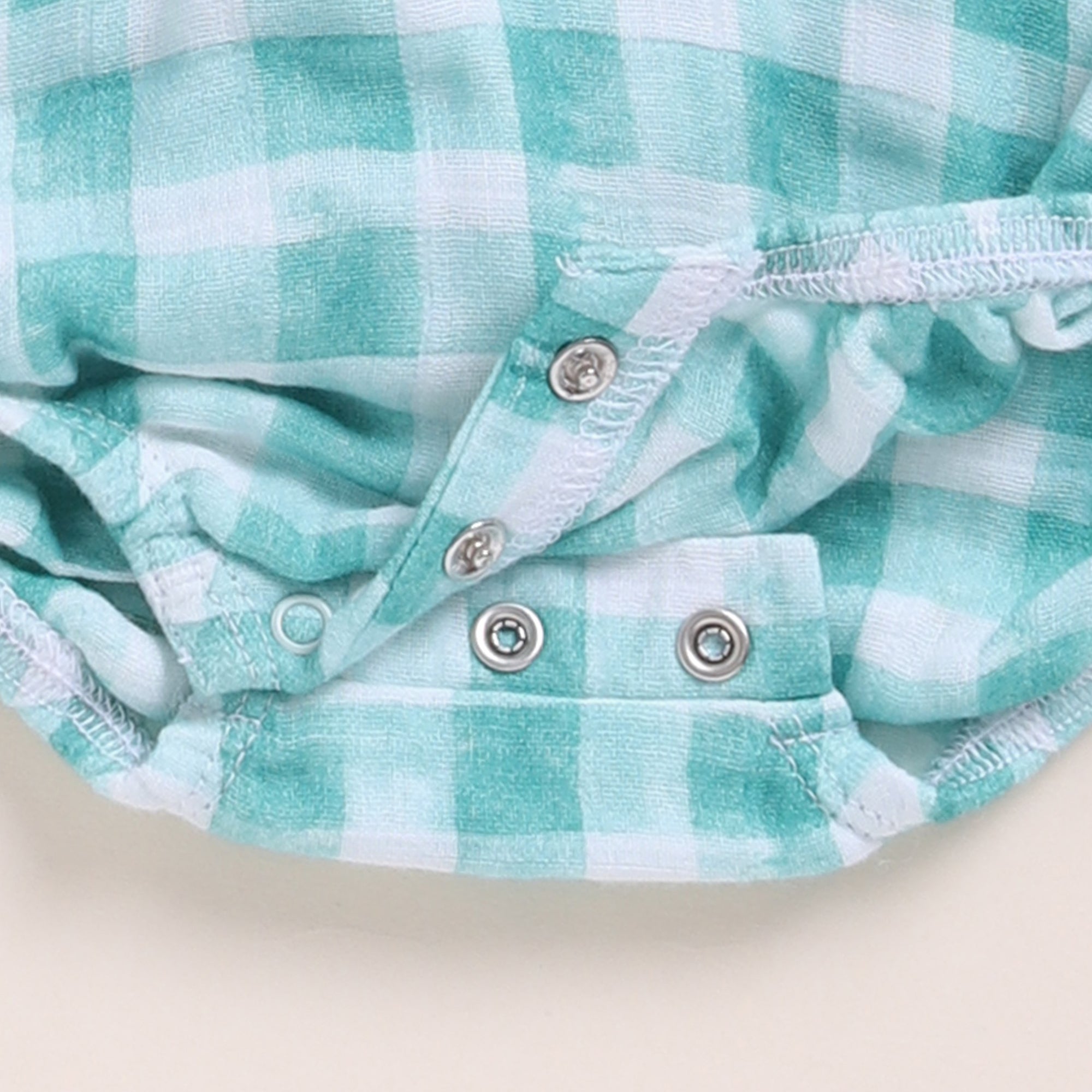 Organic Muslin Bubble Romper-Teal Checks Print