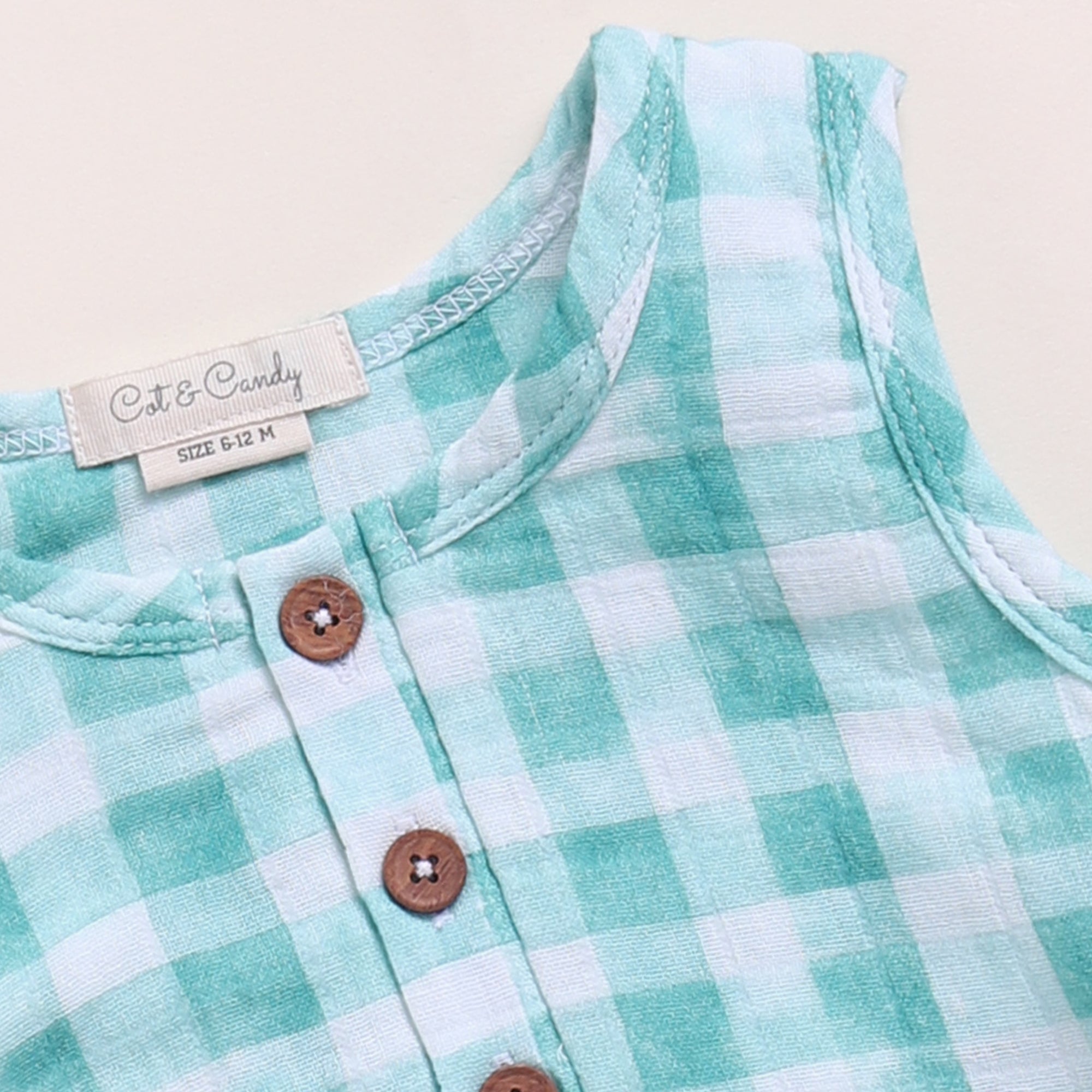 Organic Muslin Bubble Romper-Teal Checks Print