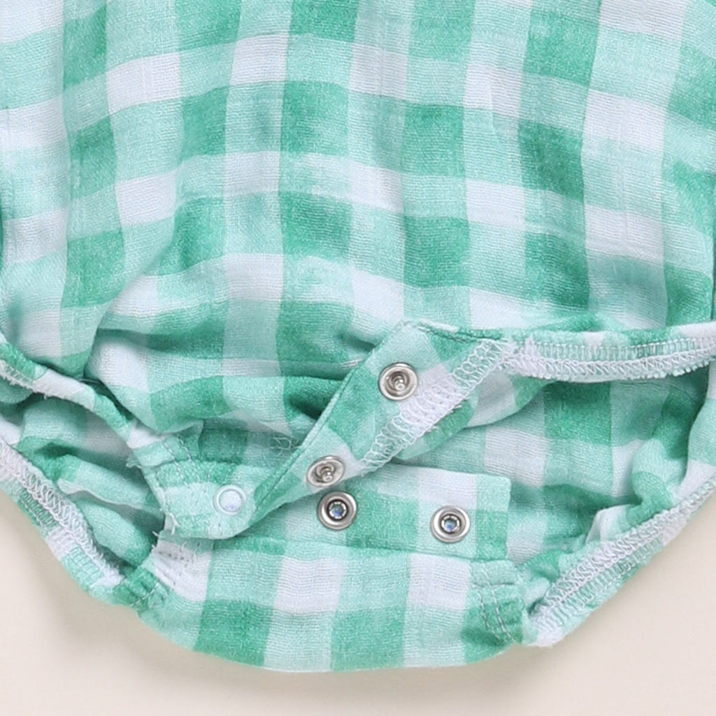 Organic Muslin Bubble Romper-Sage Checks Print