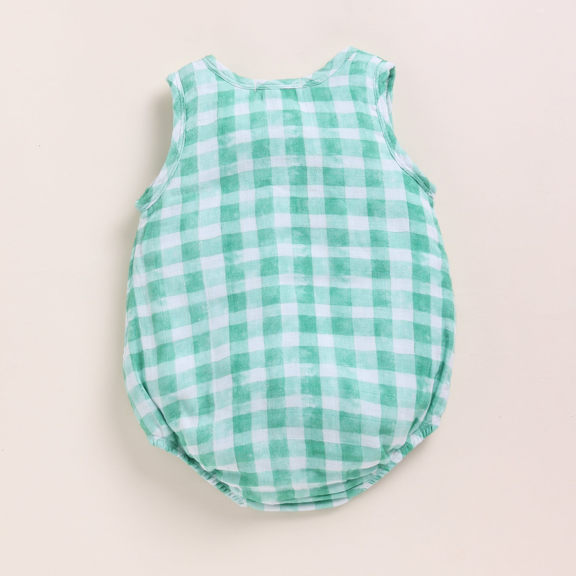 Organic Muslin Bubble Romper-Sage Checks Print
