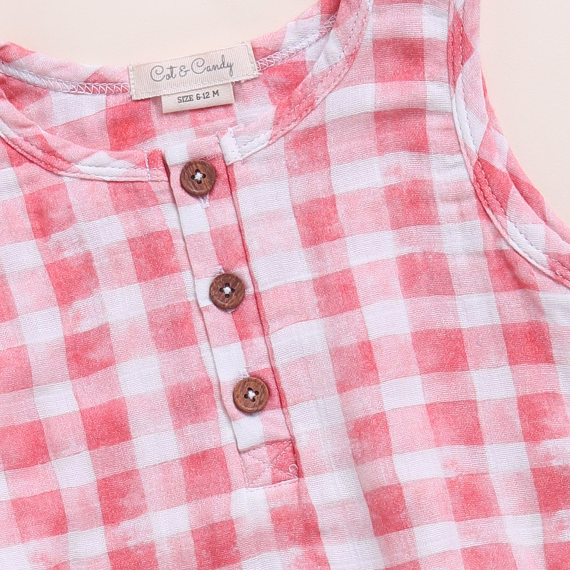 Organic Muslin Bubble Romper-Pink Checks