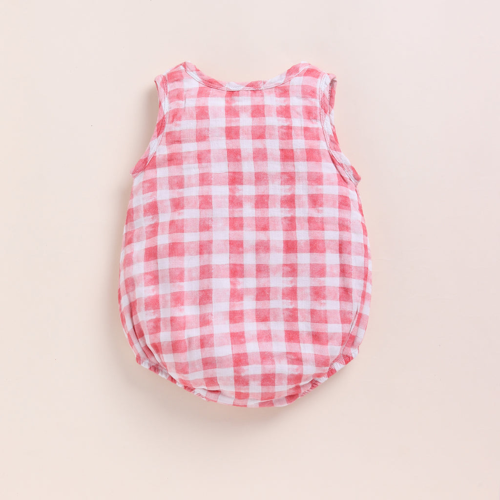 Organic Muslin Bubble Romper-Pink Checks