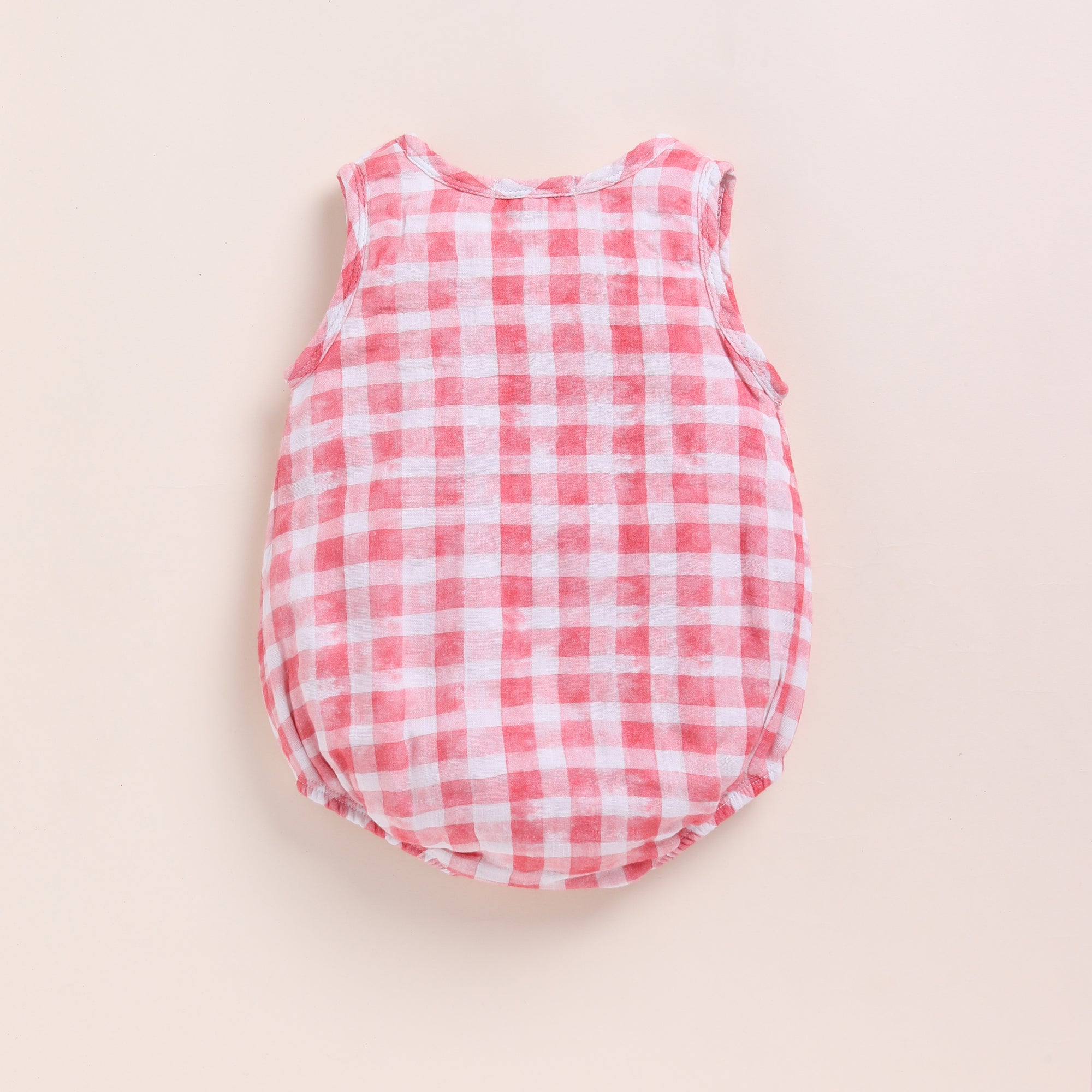 Organic Muslin Bubble Romper-Pink Checks