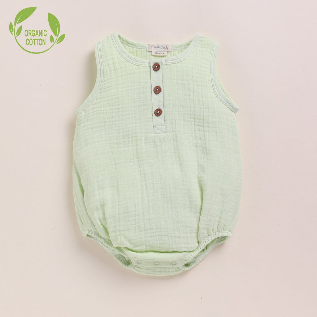 Organic Muslin Bubble Romper-Pistachio Cream