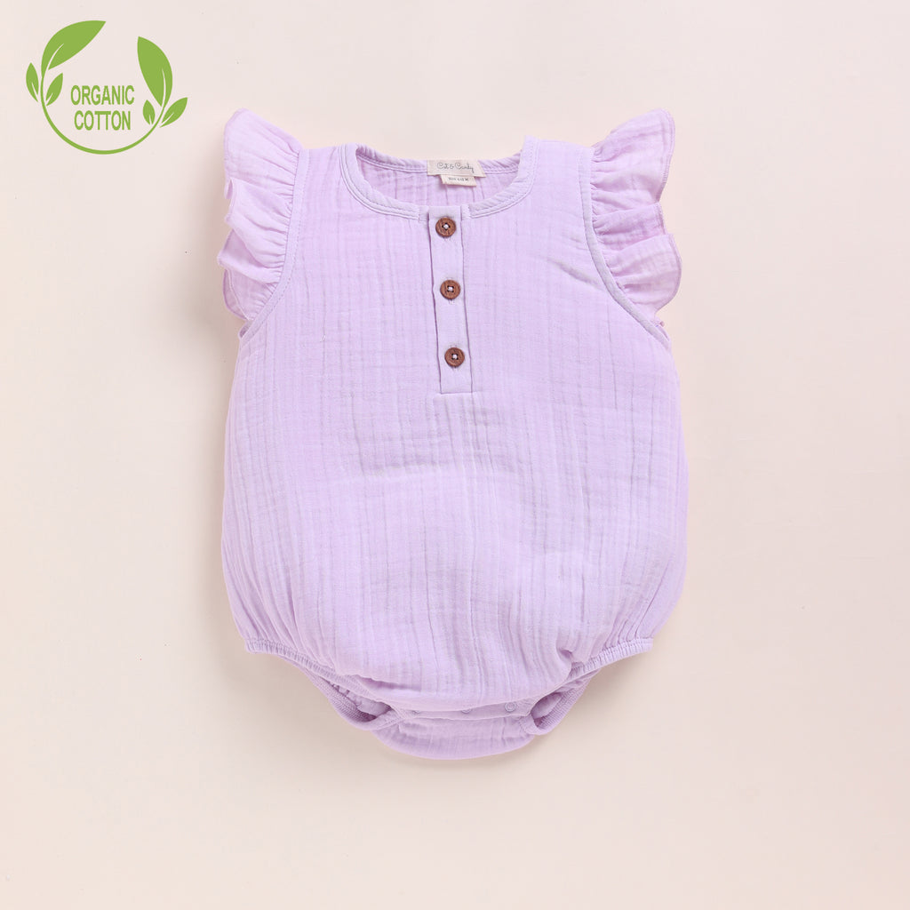 Organic Muslin Frill Bubble Romper-Lilac
