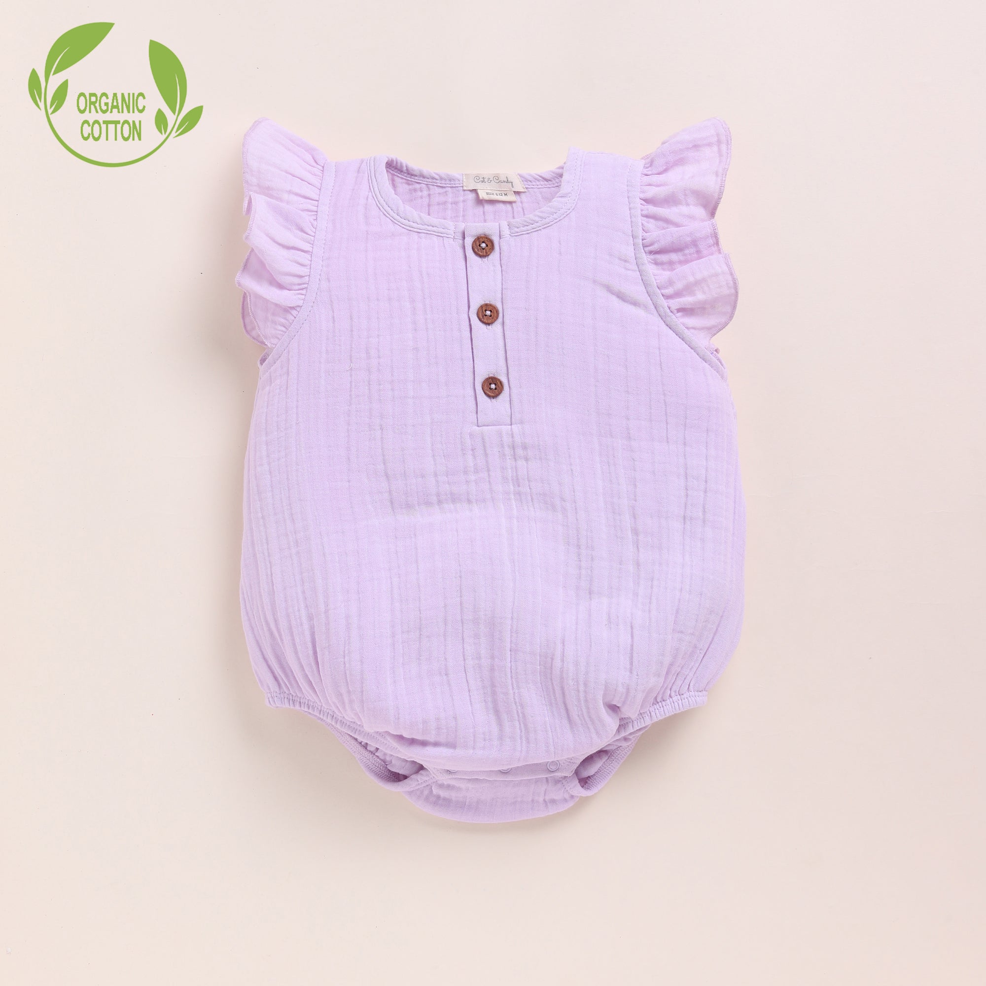 Organic Muslin Frill Bubble Romper-Lilac