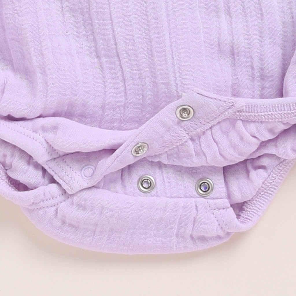 Organic Muslin Frill Bubble Romper-Lilac