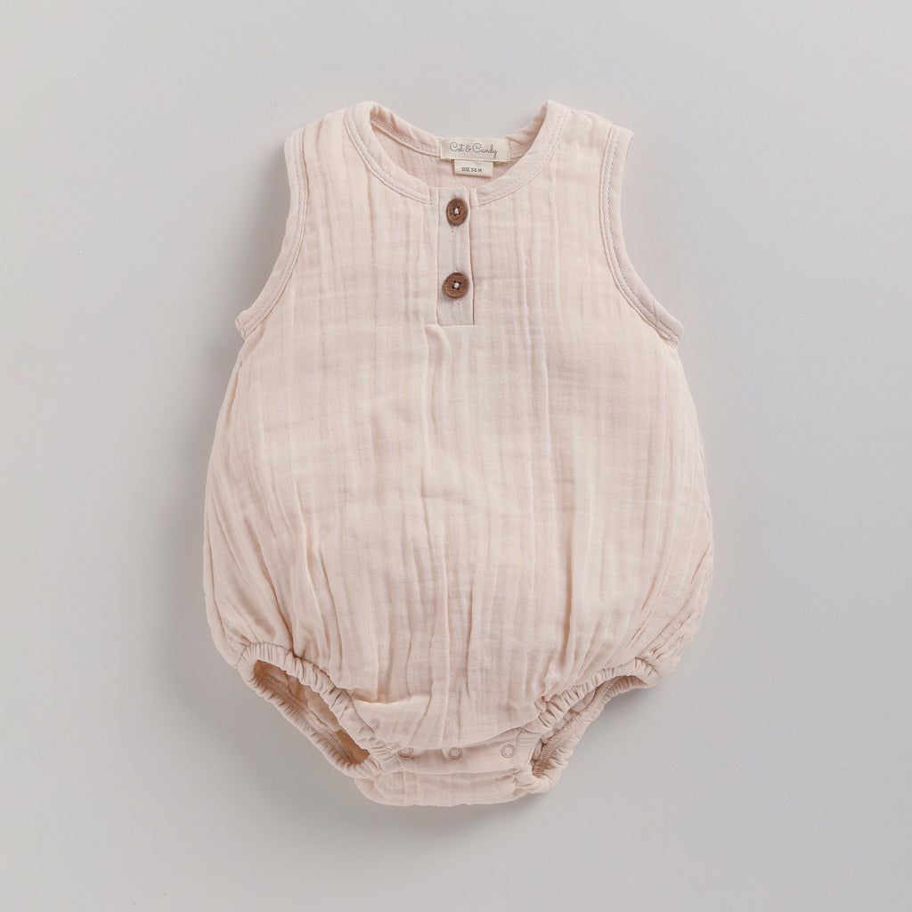 Organic Muslin Bubble Romper-Petal Pink