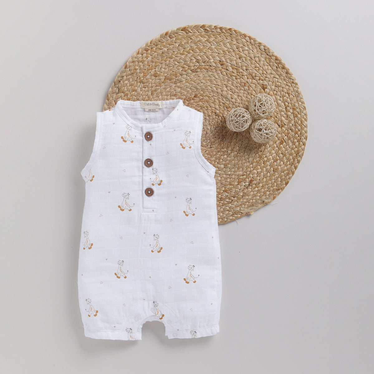 Organic Muslin Half Romper-Giraffe Print
