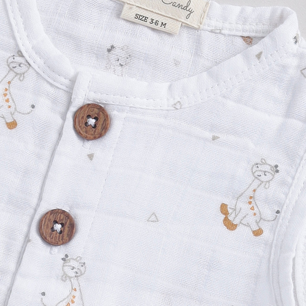 Organic Muslin Half Romper-Giraffe Print