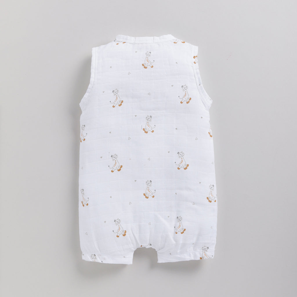 Organic Muslin Half Romper-Giraffe Print