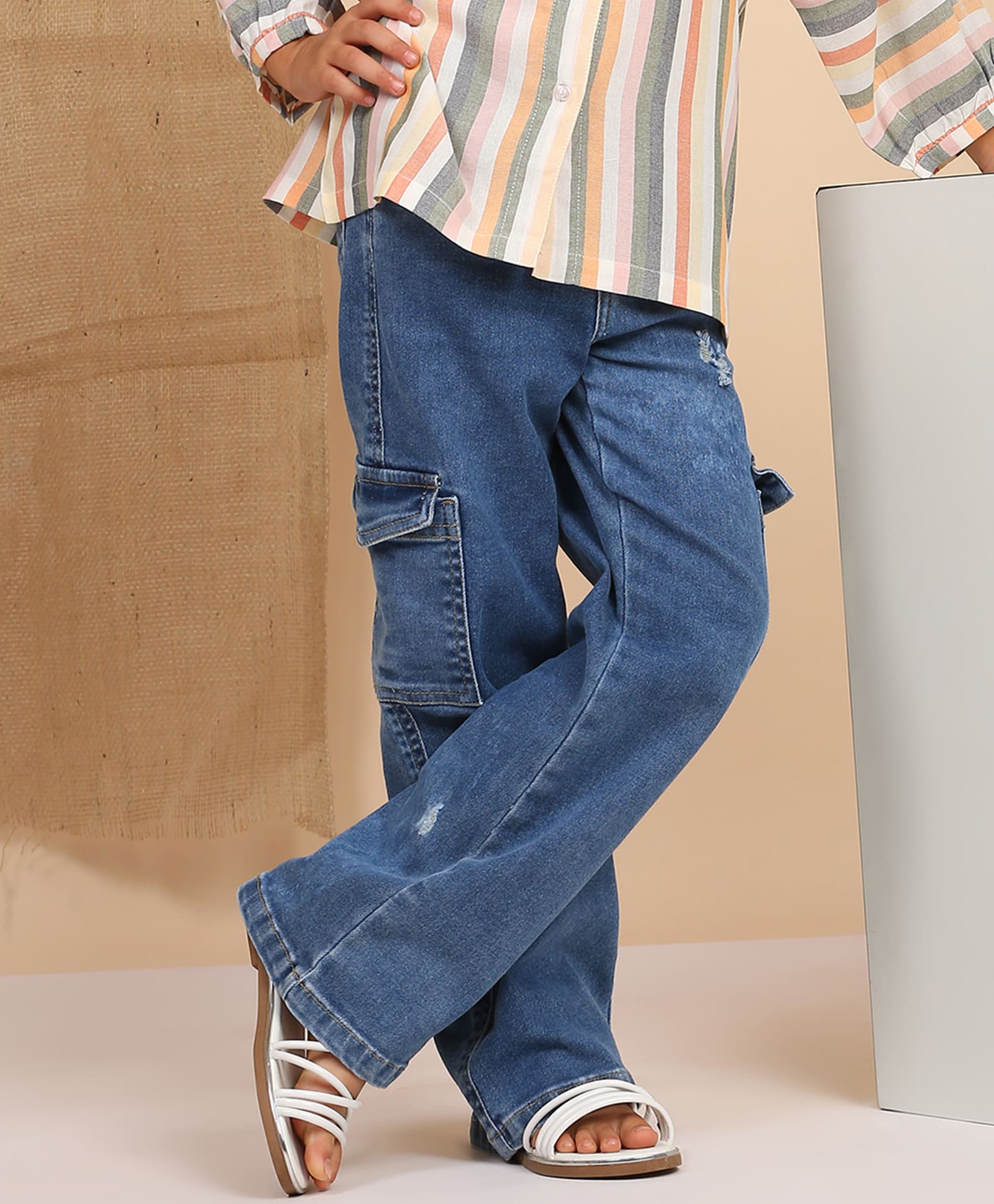 100% Cotton Pocket Detail Straight Denims - Blue