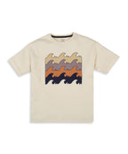 100% Cotton Drop Shoulder Tee With Wave Color Block Print - Ecru