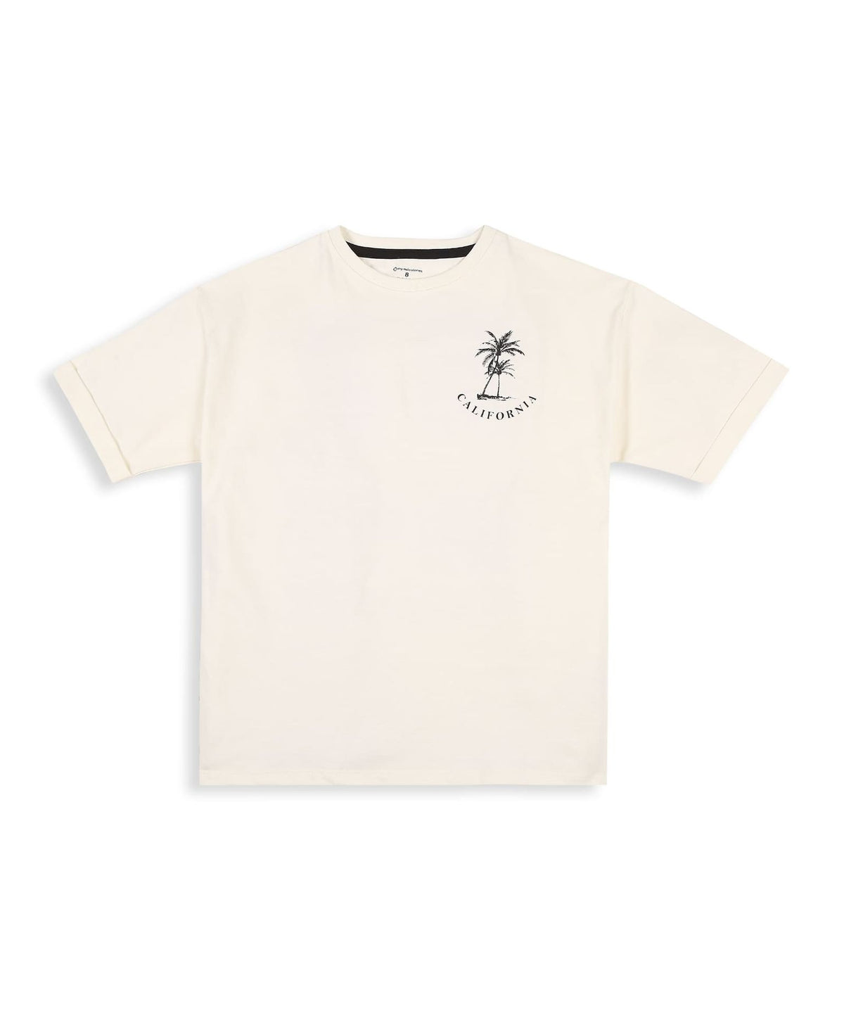 100% Cotton California Print Drop Shoulder Tee - Ecru