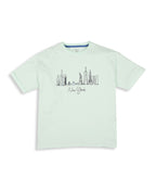 100% Cotton Drop Shoulder Tee With New York Foil Print - Light Green
