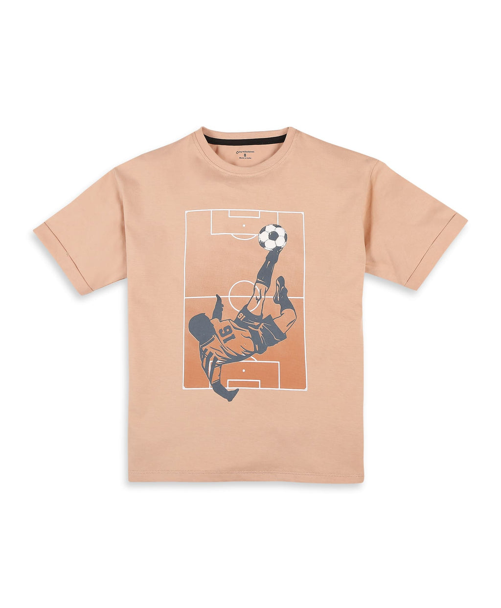 100% Cotton Gradient Football Print Drop Shoulder Tee - Dark Fawn