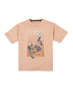 100% Cotton Gradient Football Print Drop Shoulder Tee - Dark Fawn